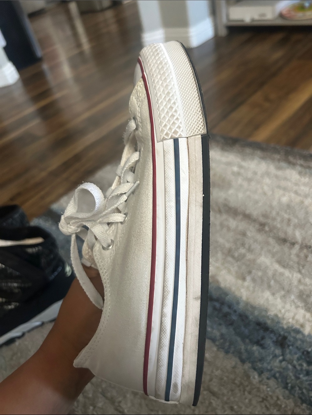 Converse All Star White Canvas Low-Tops with Red and Navy Trim - Picture 6 of 8